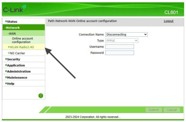 [Gambar: Menu Network > WLAN]