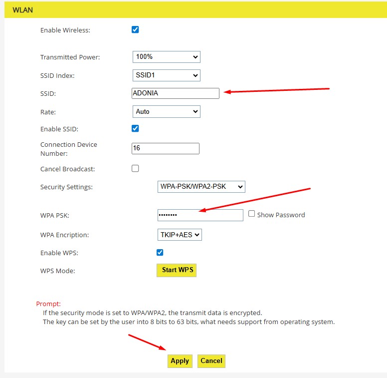 [Gambar: Kolom SSID & WPA PSK]