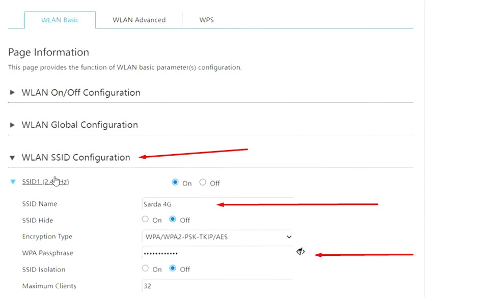 [Gambar: Kolom SSID Name & Passphrase]